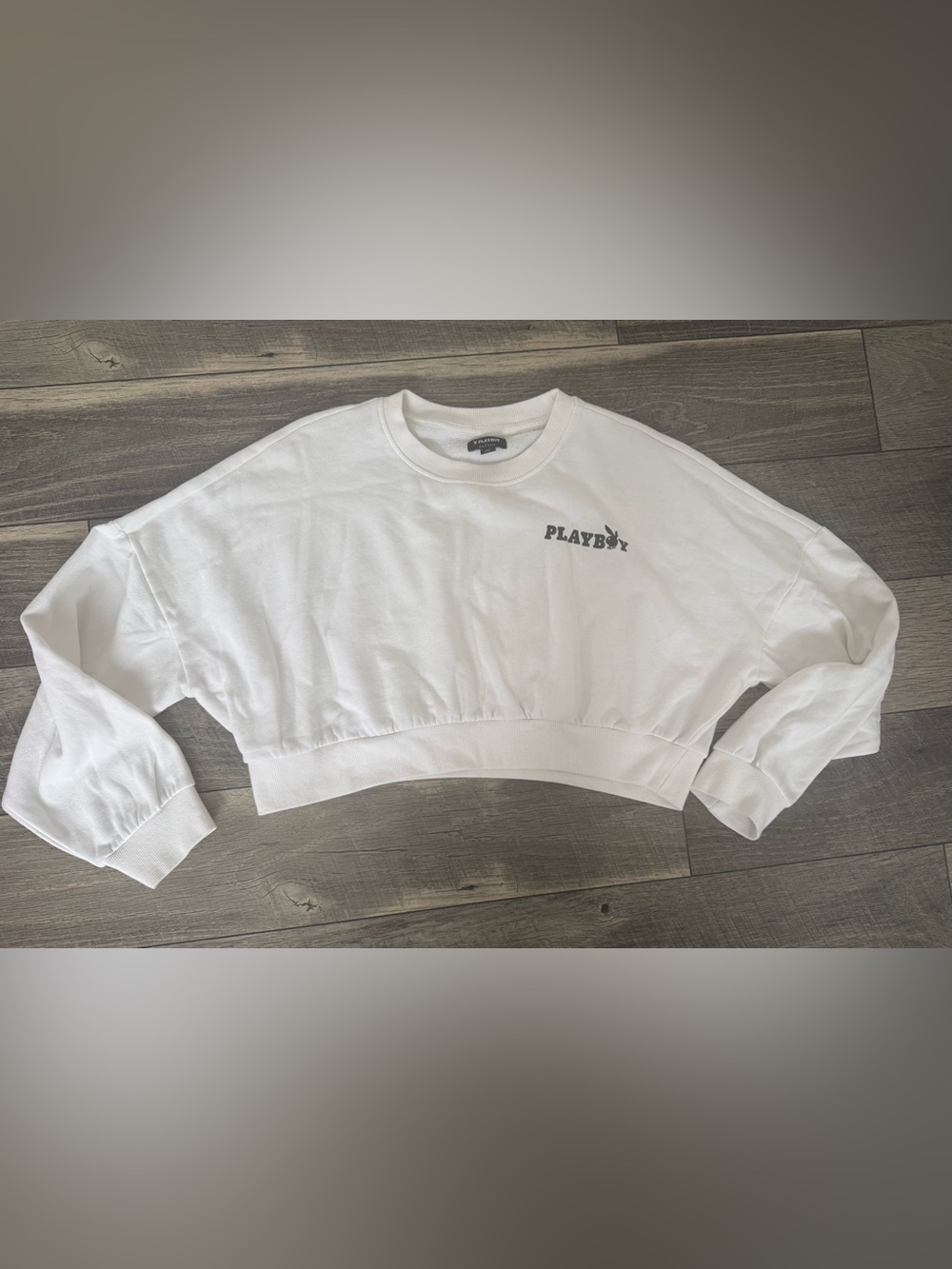 PacSun White Cropped Crewneck Sweatshirt with Logo